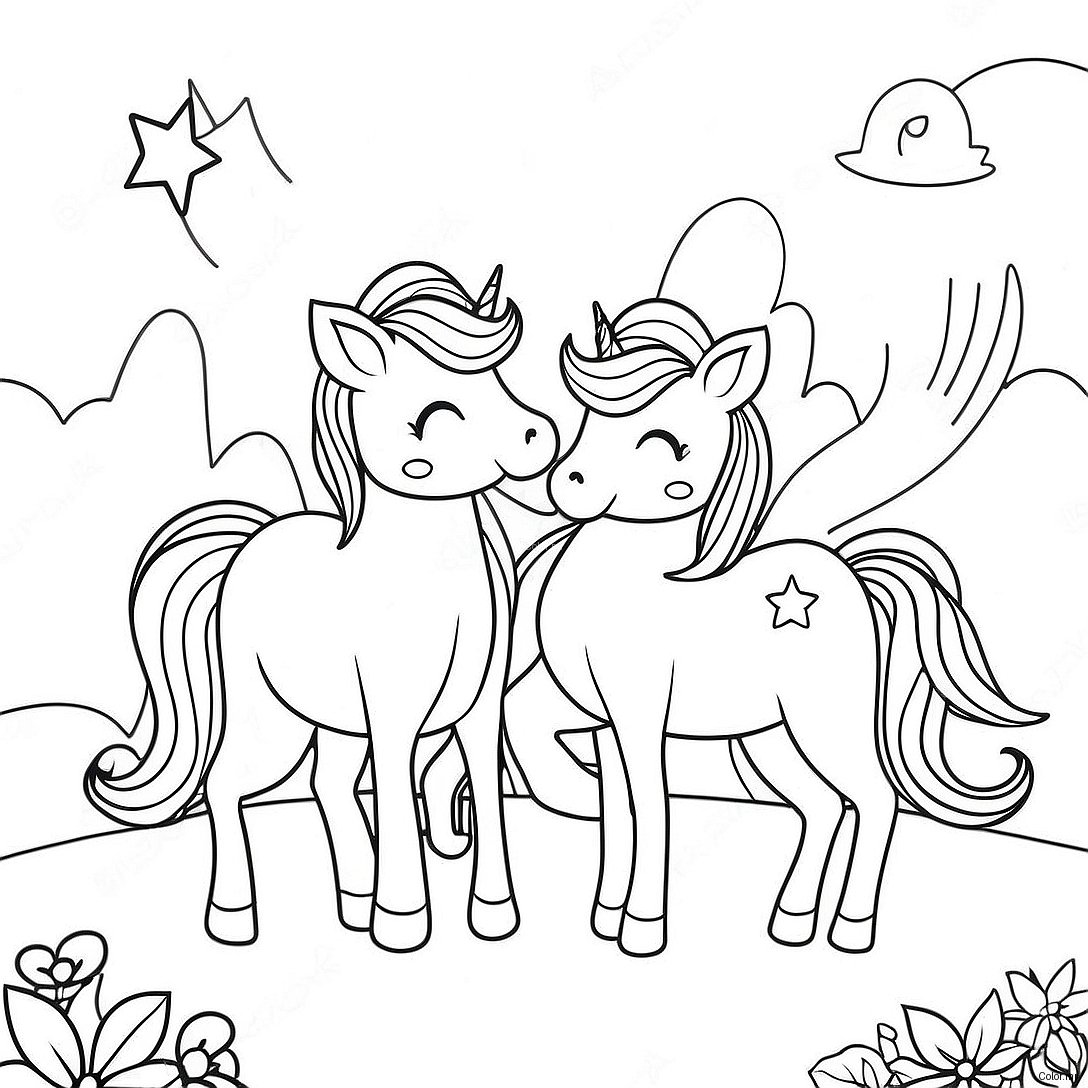 Magical Unicorns In A Dreamy Landscape Coloring Page 45784 38009