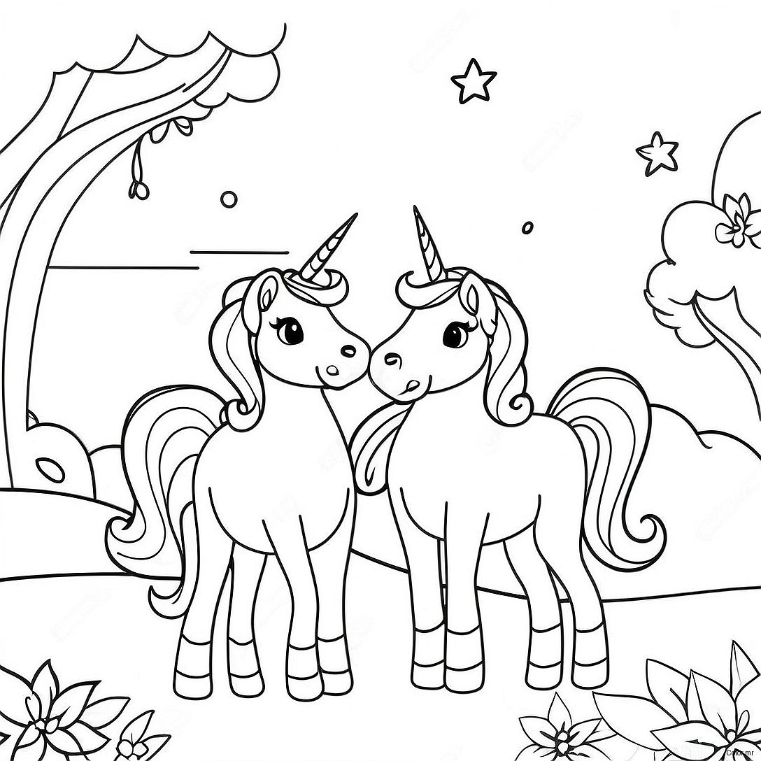 Magical Unicorns In A Dreamy Landscape Coloring Page 45784 38011
