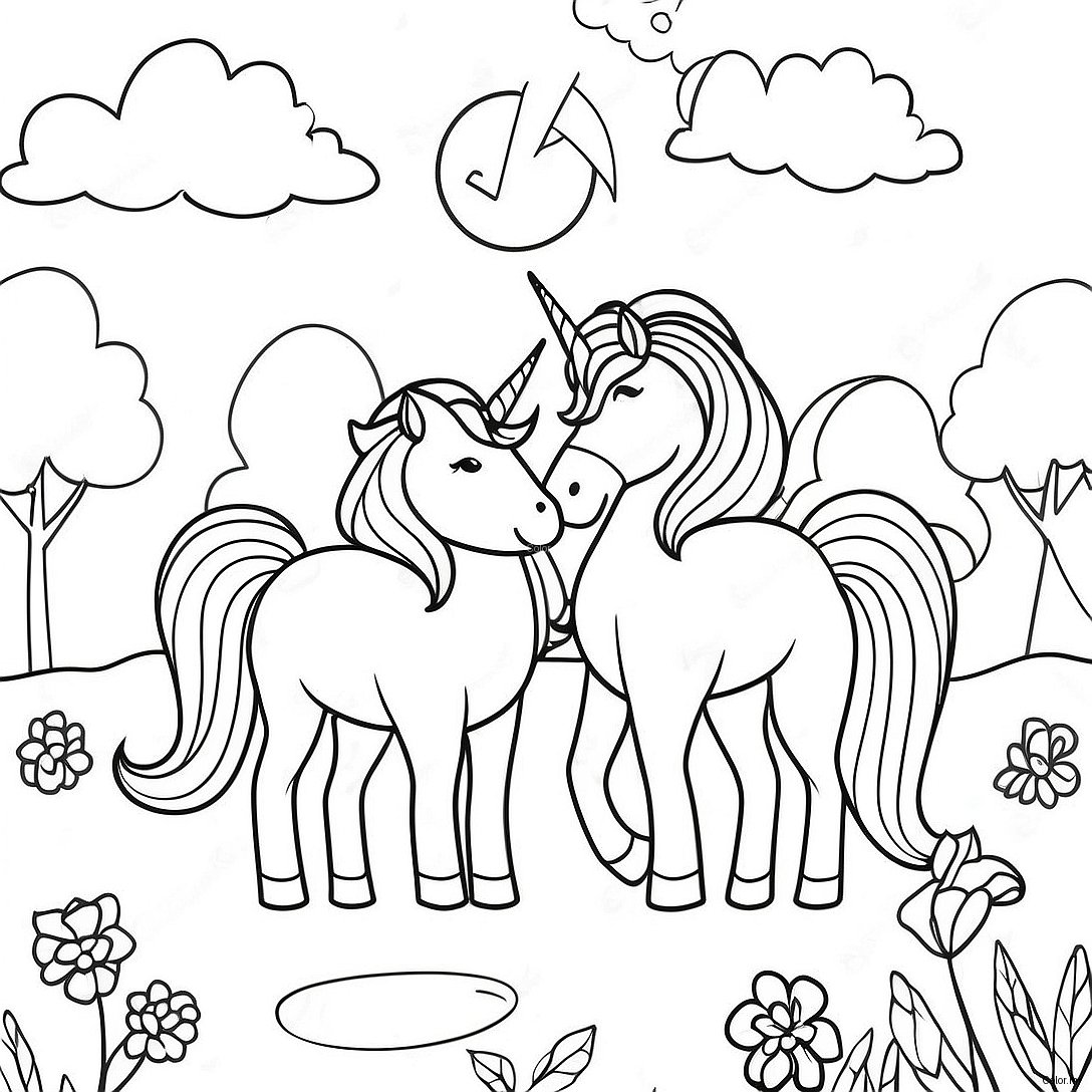Magical Unicorns In A Dreamy Landscape Coloring Page 45784 38148