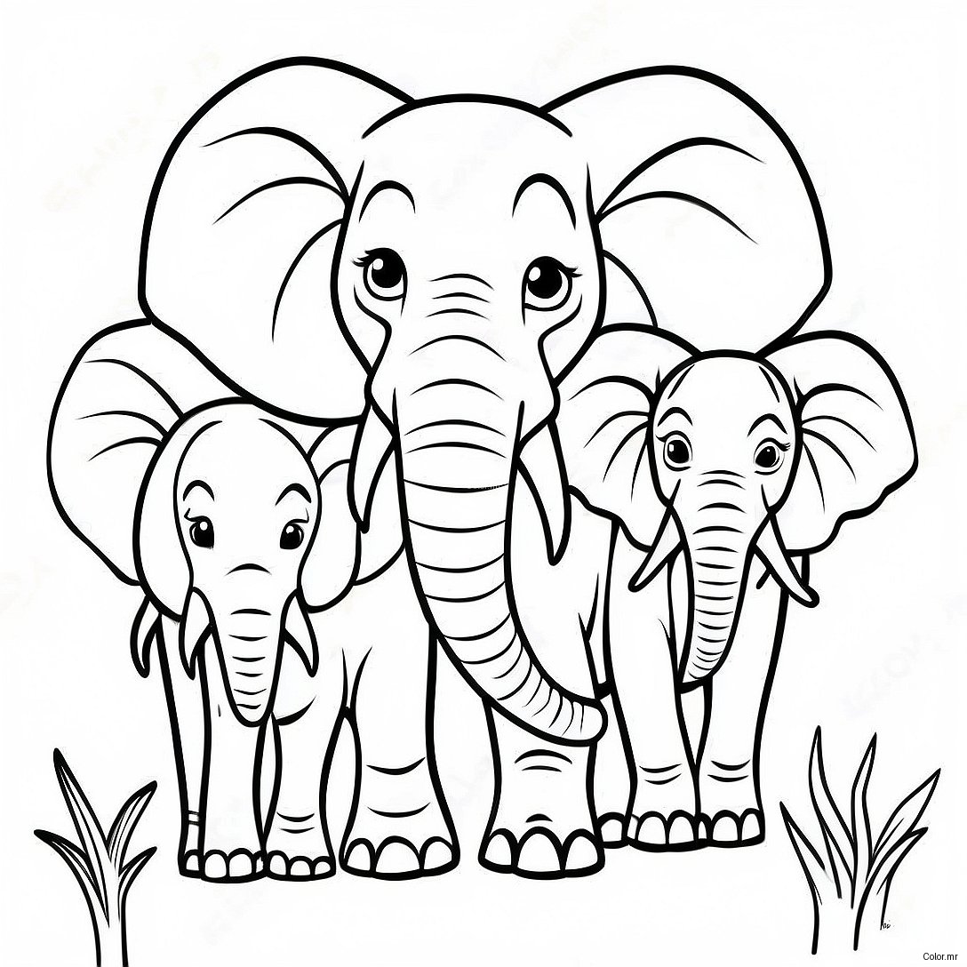 Majestic African Elephant Family Coloring Page 53087 44135