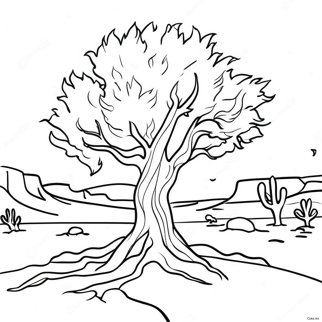 Majestic Burning Bush In The Desert Coloring Page 59767 49605