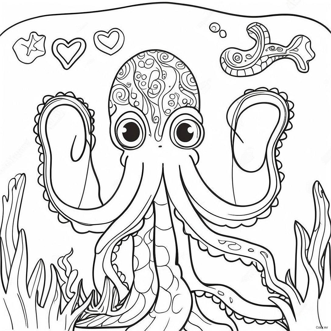 Majestic Kraken Underwater Scene Coloring Page 13749 11393