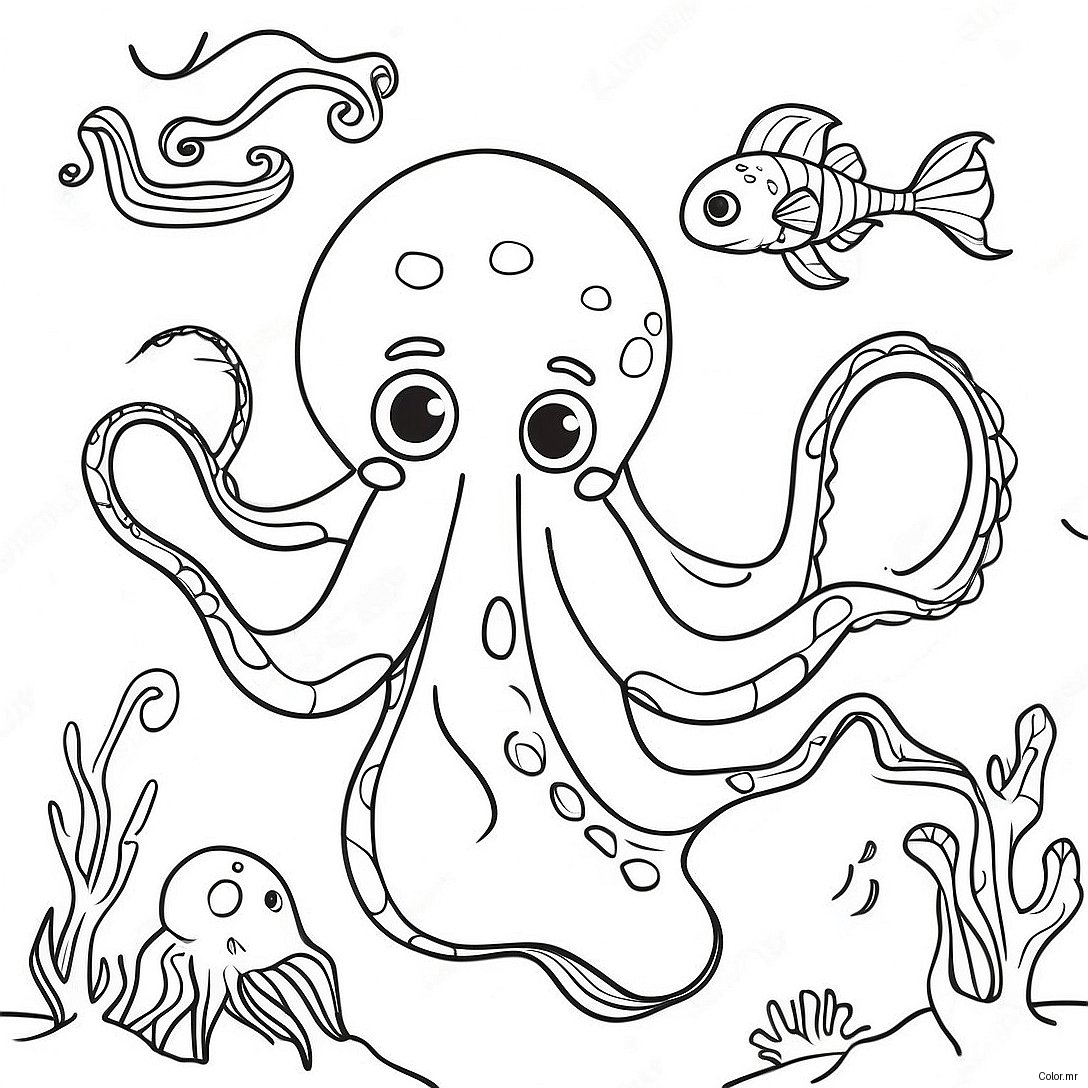 Majestic Kraken Underwater Scene Coloring Page 13749 11394