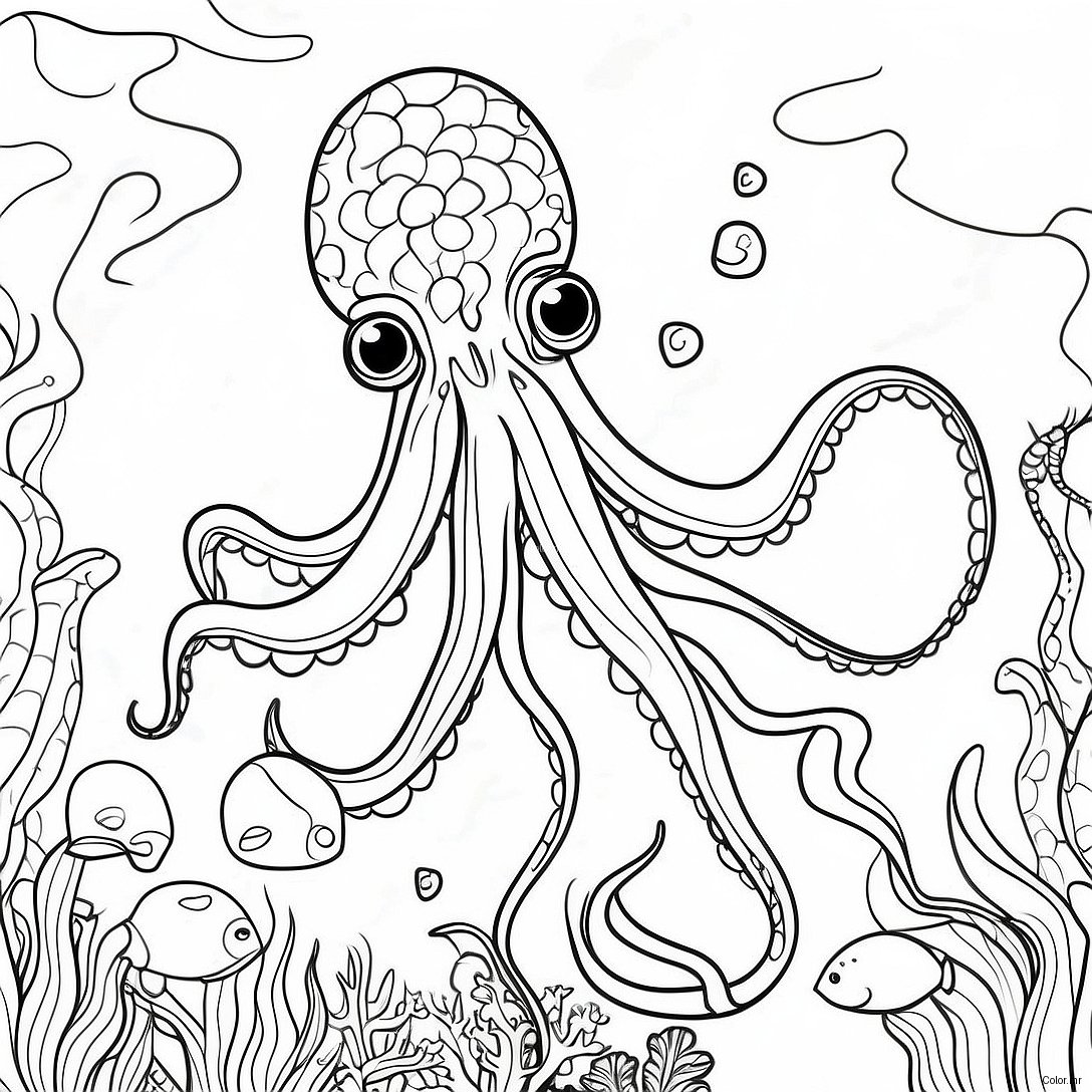 Majestic Kraken Underwater Scene Coloring Page 13749 11396