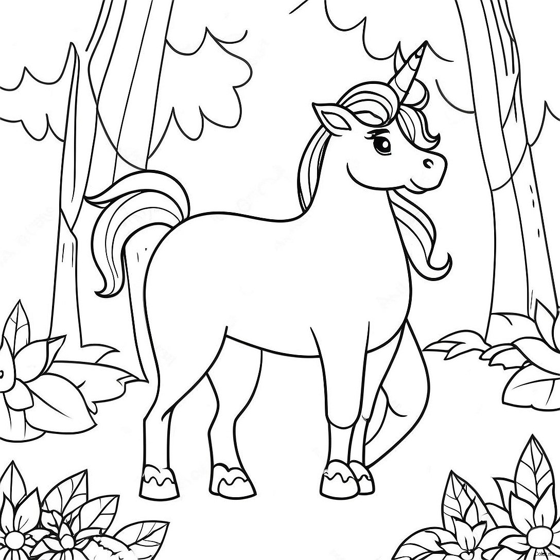 Majestic Unicorn In A Magical Forest Coloring Page 9987 8214