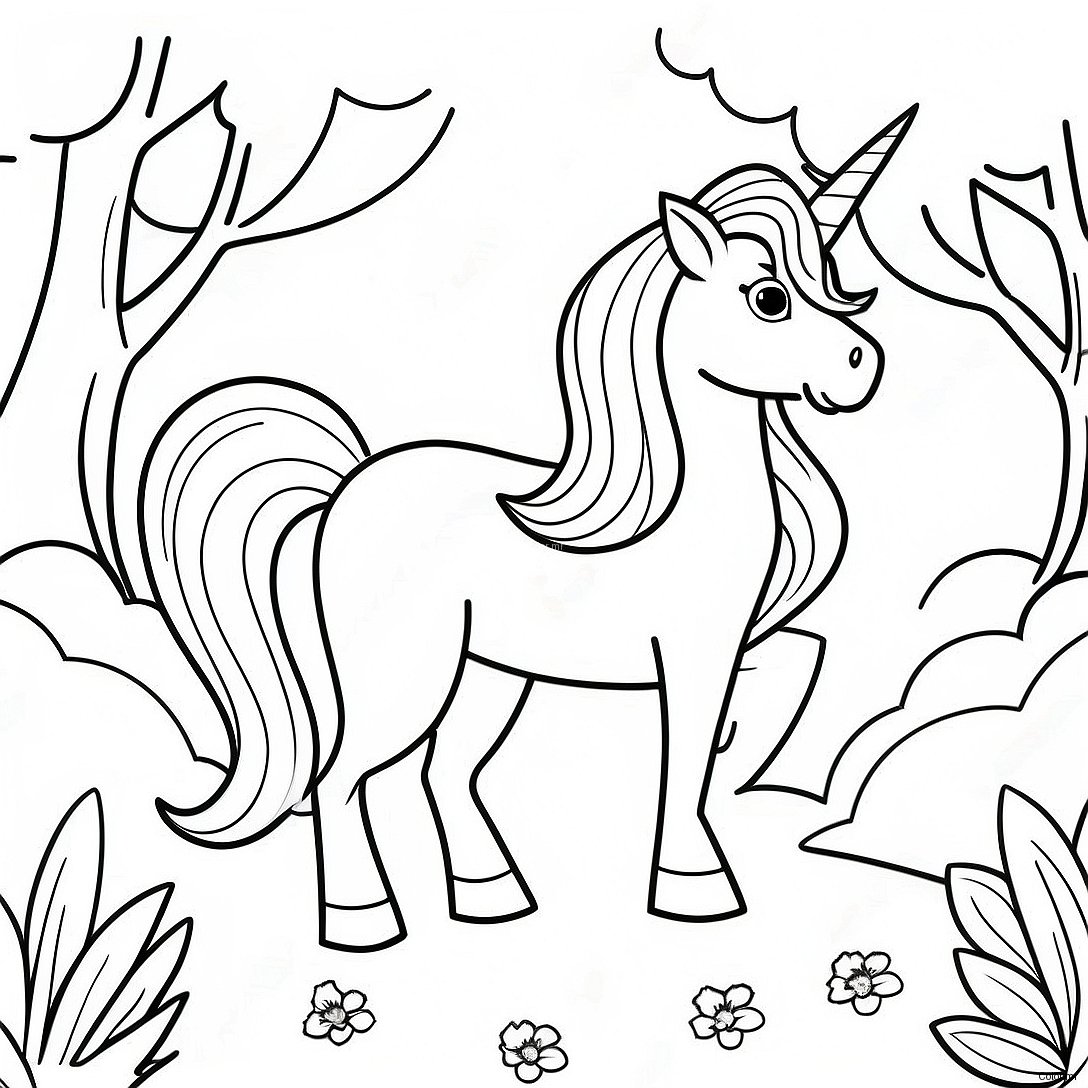 Majestic Unicorn In A Magical Forest Coloring Page 9987 8216