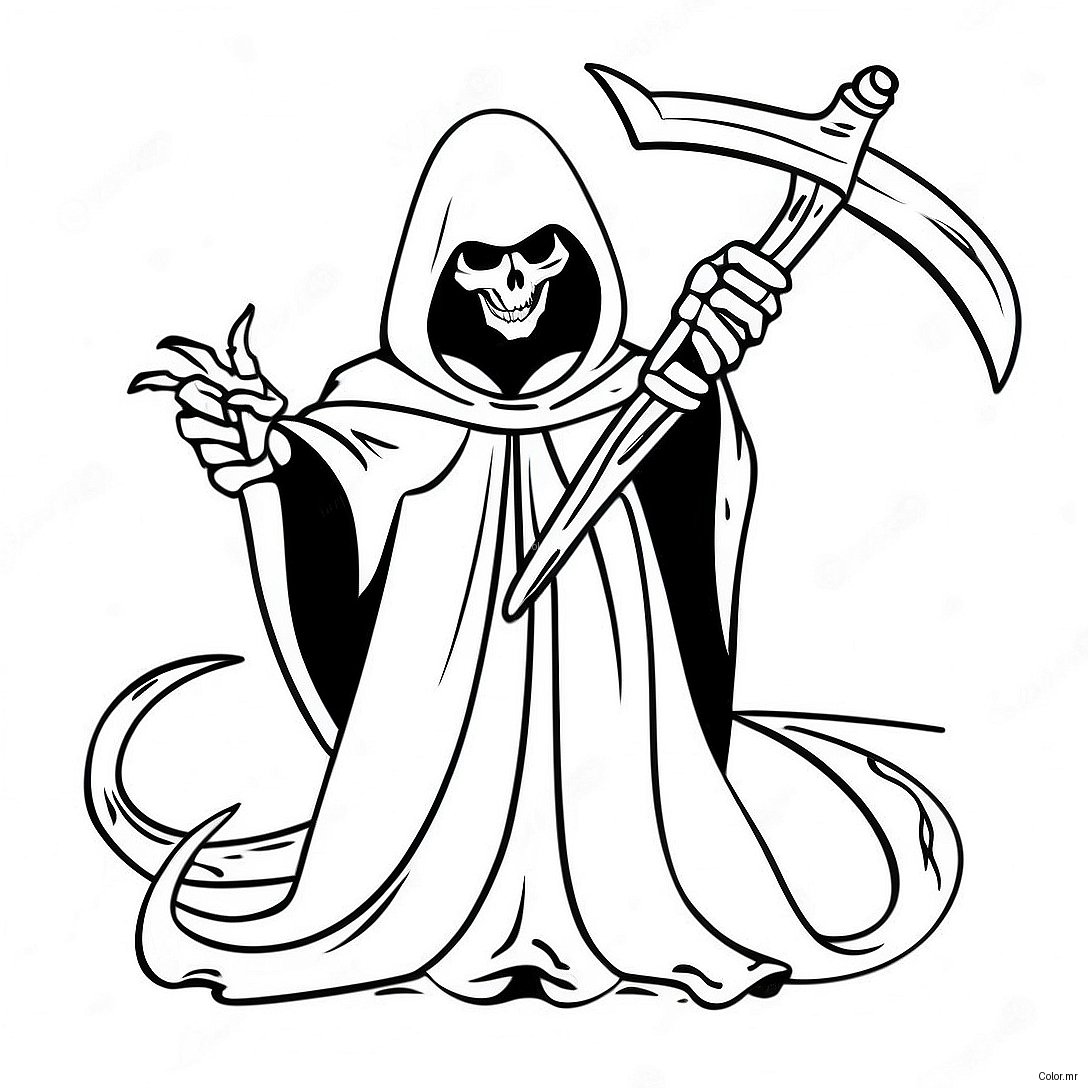 Menacing Demon Grim Reaper With Scythe Coloring Page 52136 43385