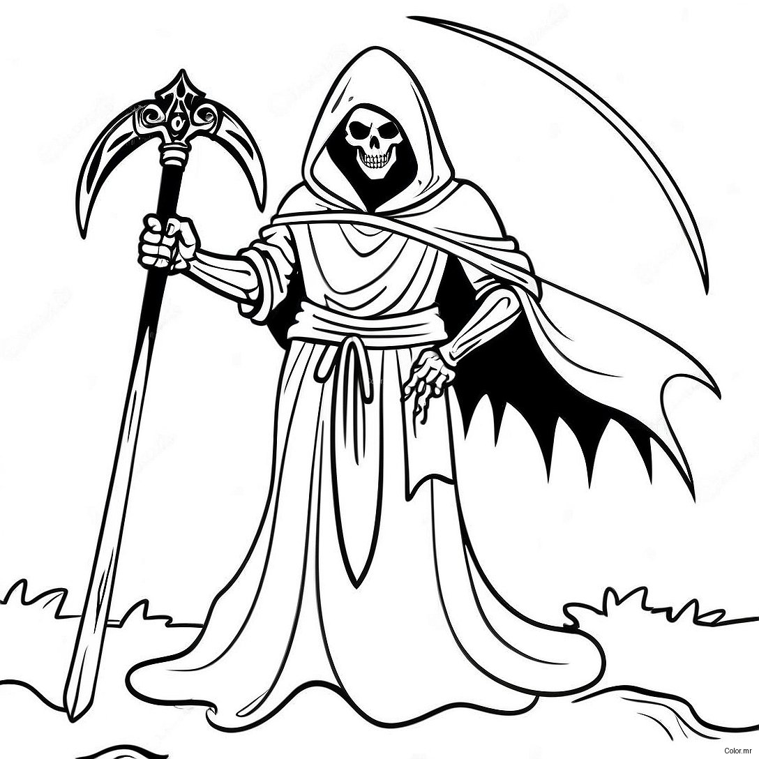 Menacing Demon Grim Reaper With Scythe Coloring Page 52136 43386