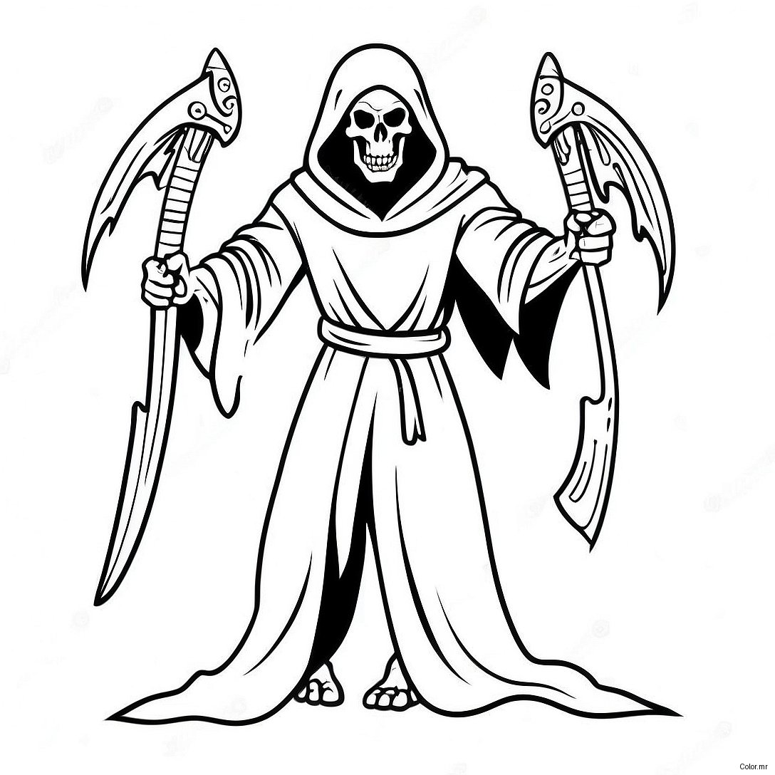 Menacing Demon Grim Reaper With Scythe Coloring Page 52136 43388