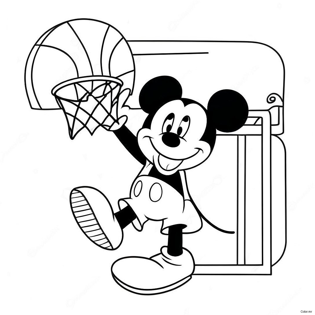 Mickey Mouse Dunking A Basketball Coloring Page 49355 40992
