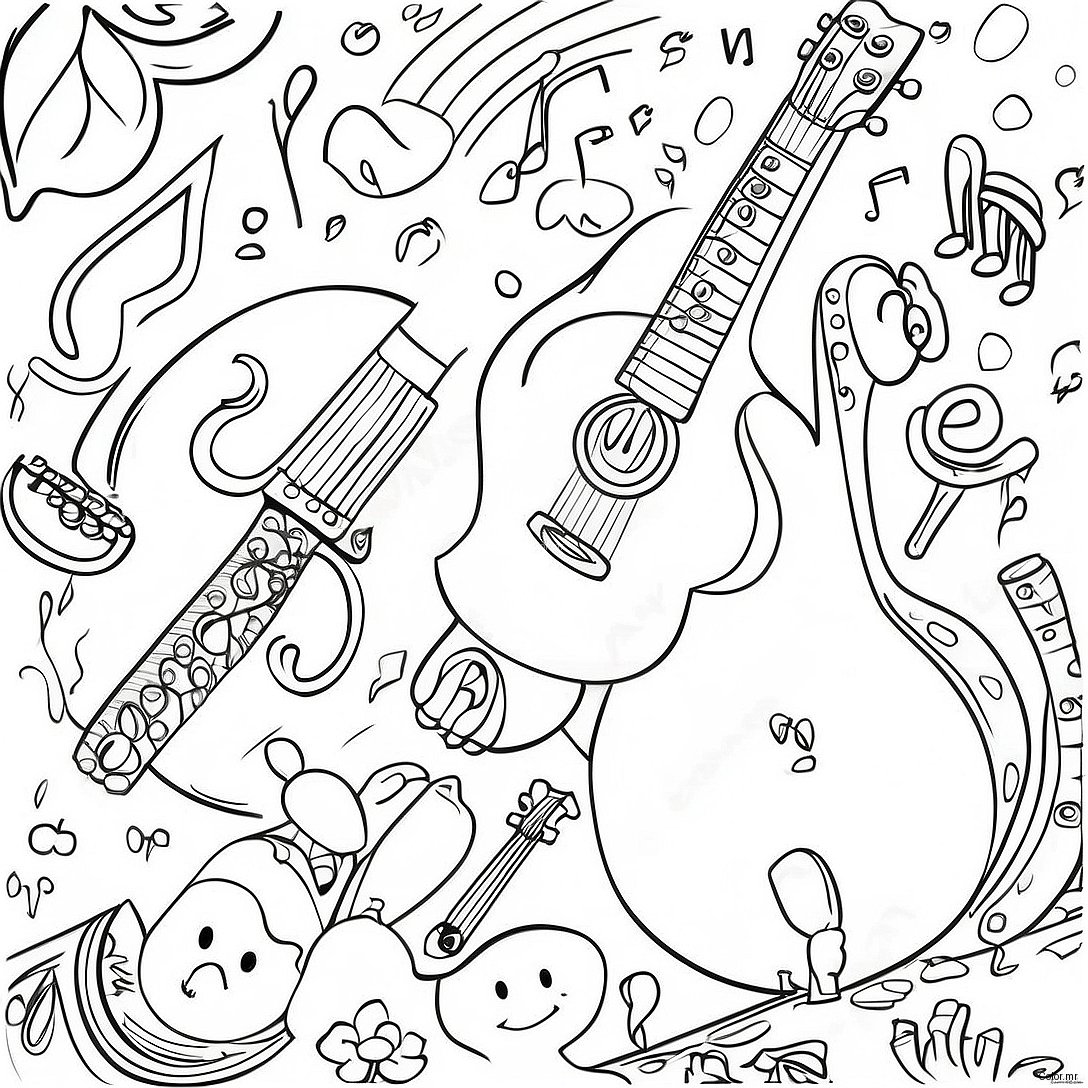 Musical Instruments Listening Coloring Page 35494 29529