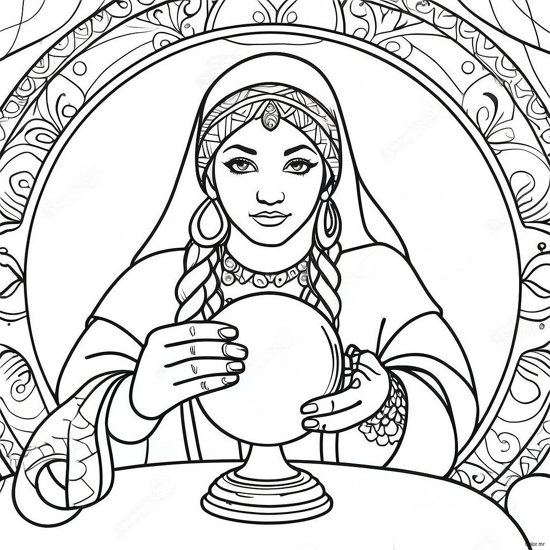 Mystical Fortune Teller With Crystal Ball Coloring Page 59407 49317