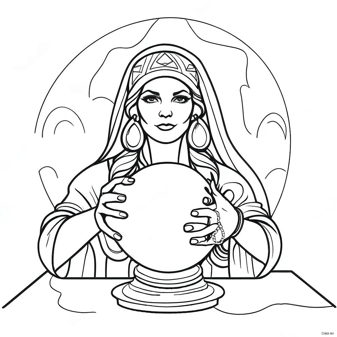 Mystical Fortune Teller With Crystal Ball Coloring Page 59407 49320