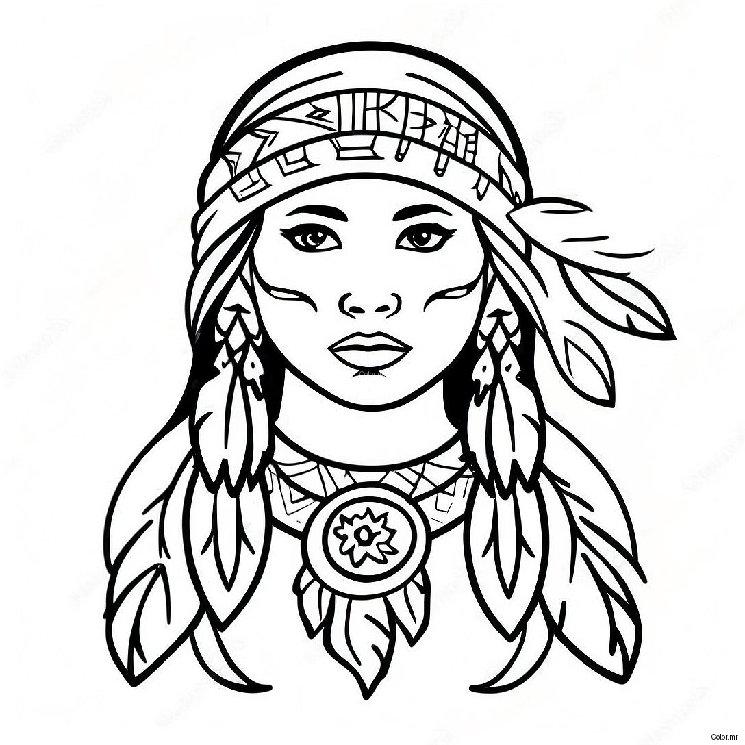 Native American Girl With Dreamcatcher Coloring Page 47254 39318