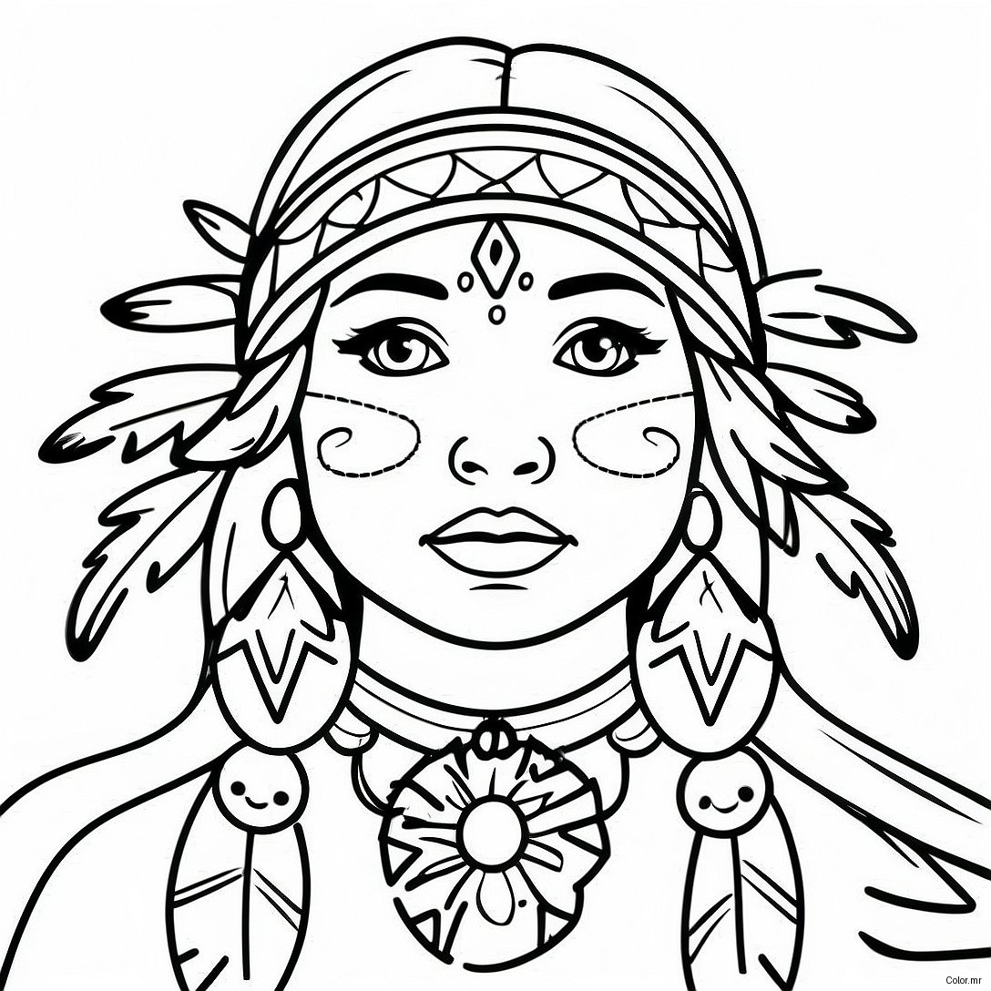 Native American Girl With Dreamcatcher Coloring Page 47254 39319
