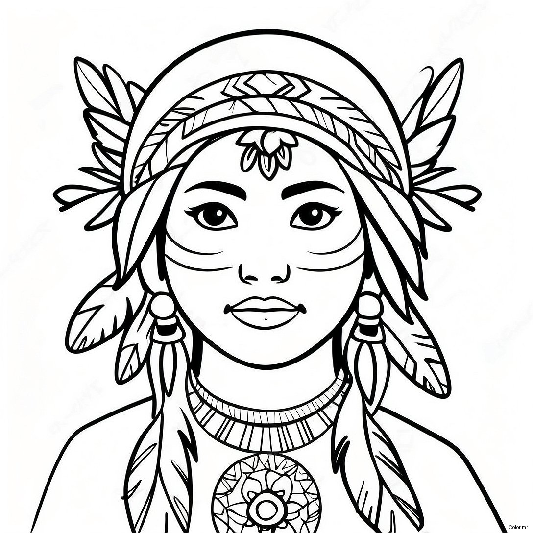 Native American Girl With Dreamcatcher Coloring Page 47254 39320
