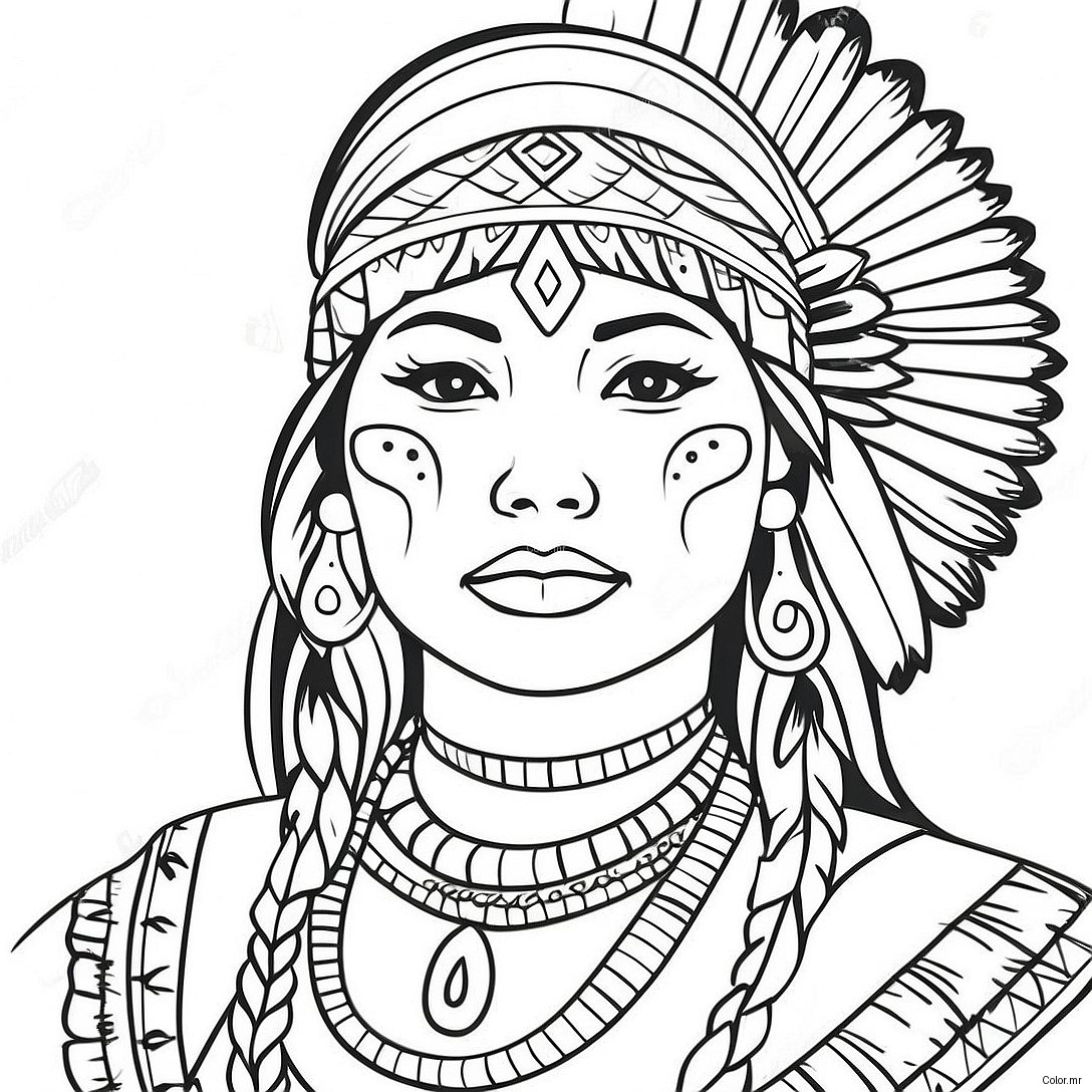 Native American Woman In Traditional Dress Coloring Page 57924 48152