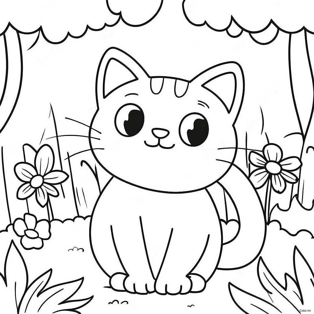 Nature Cat In A Colorful Garden Coloring Page 26513 24272