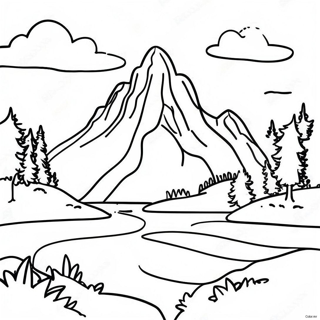 Nature Realistic Mountain Landscape Coloring Page 8115 6590