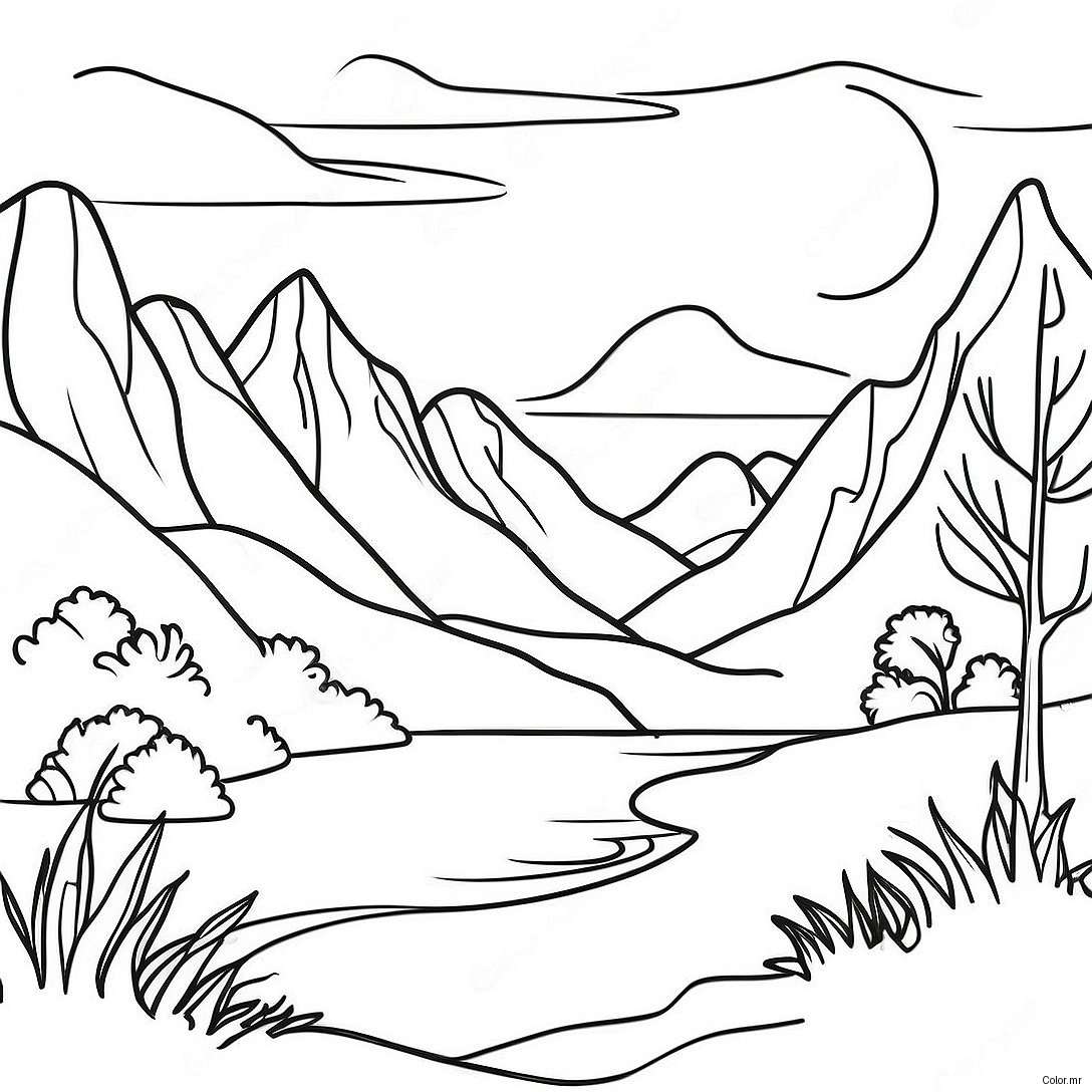 Nature Realistic Mountain Landscape Coloring Page 8115 6592
