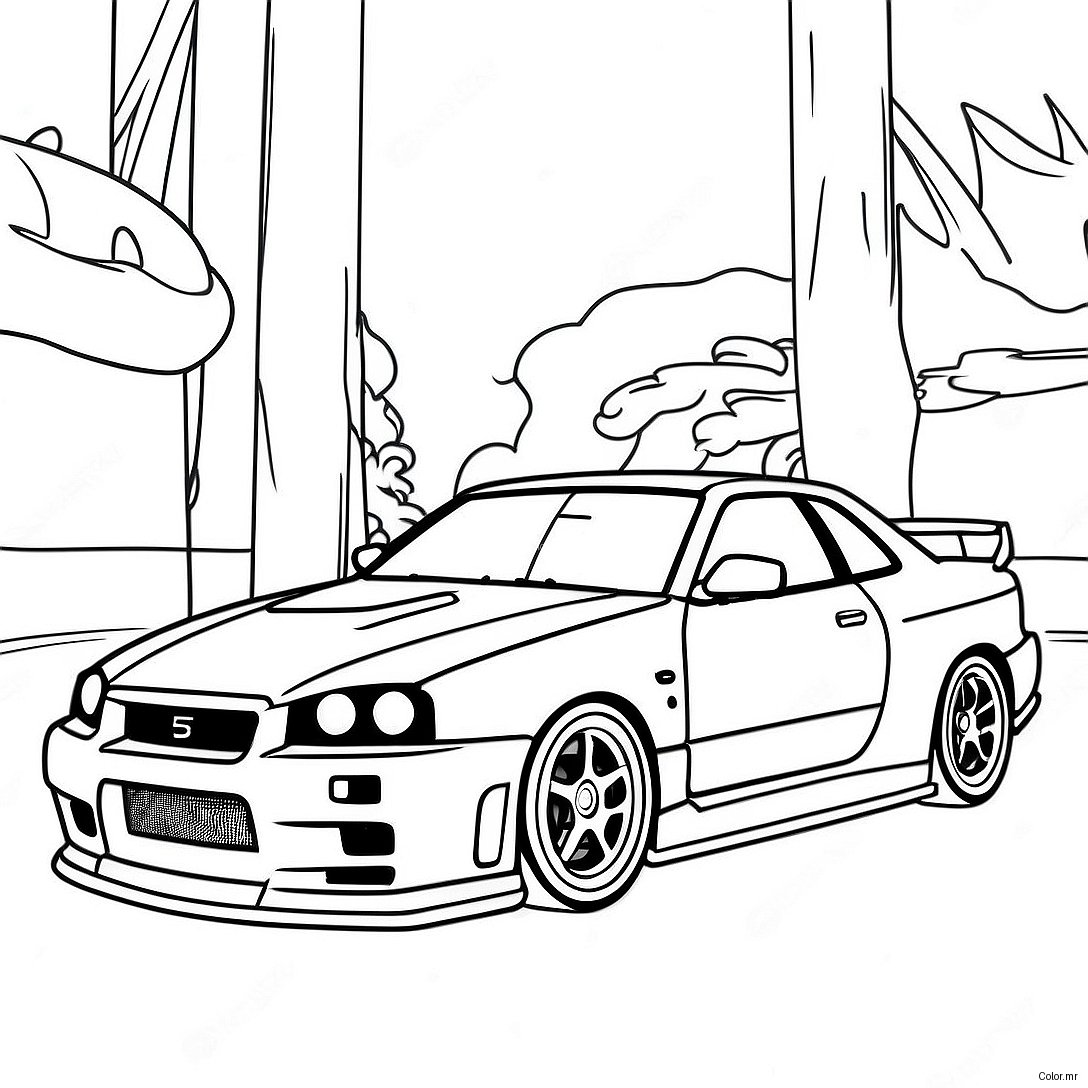 Nissan Skyline R34 Racing Action Coloring Page 36966 30791