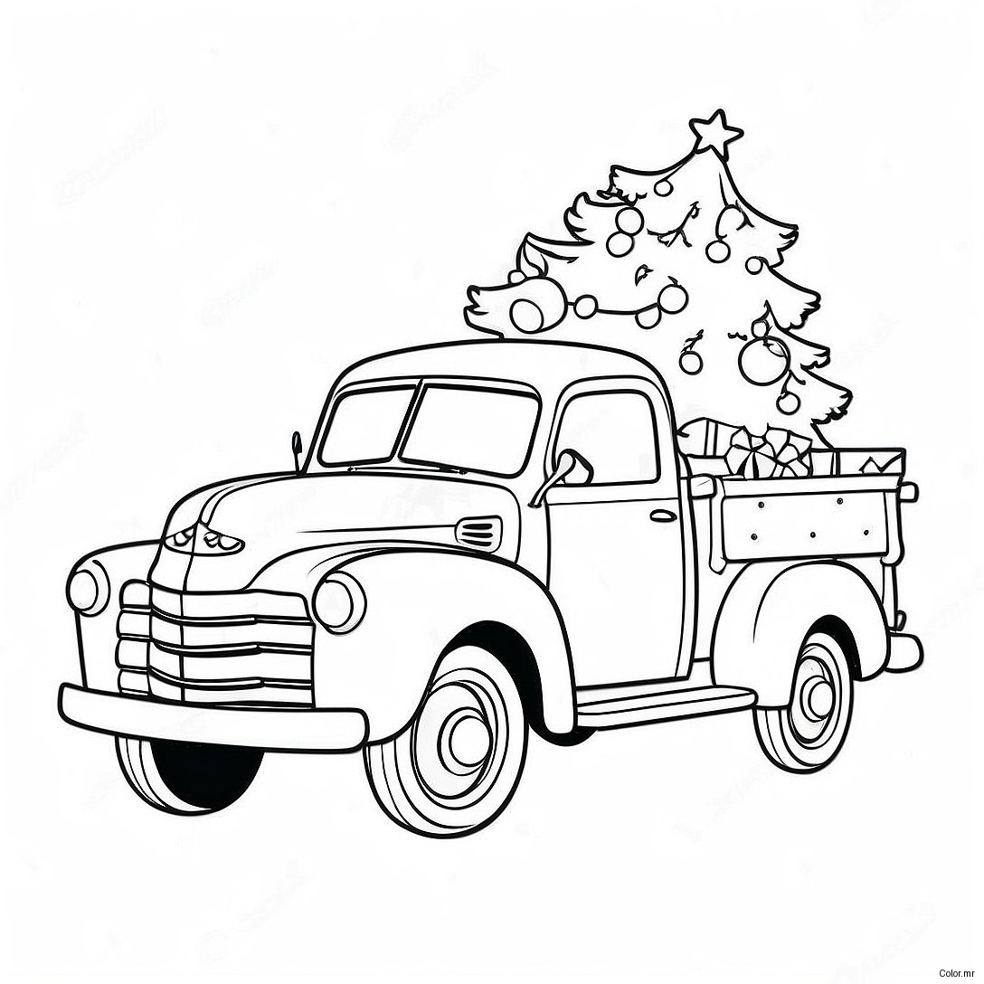 Pagina Para Colorear De Camion De Navidad Vintage Con Arbol 43573 36254