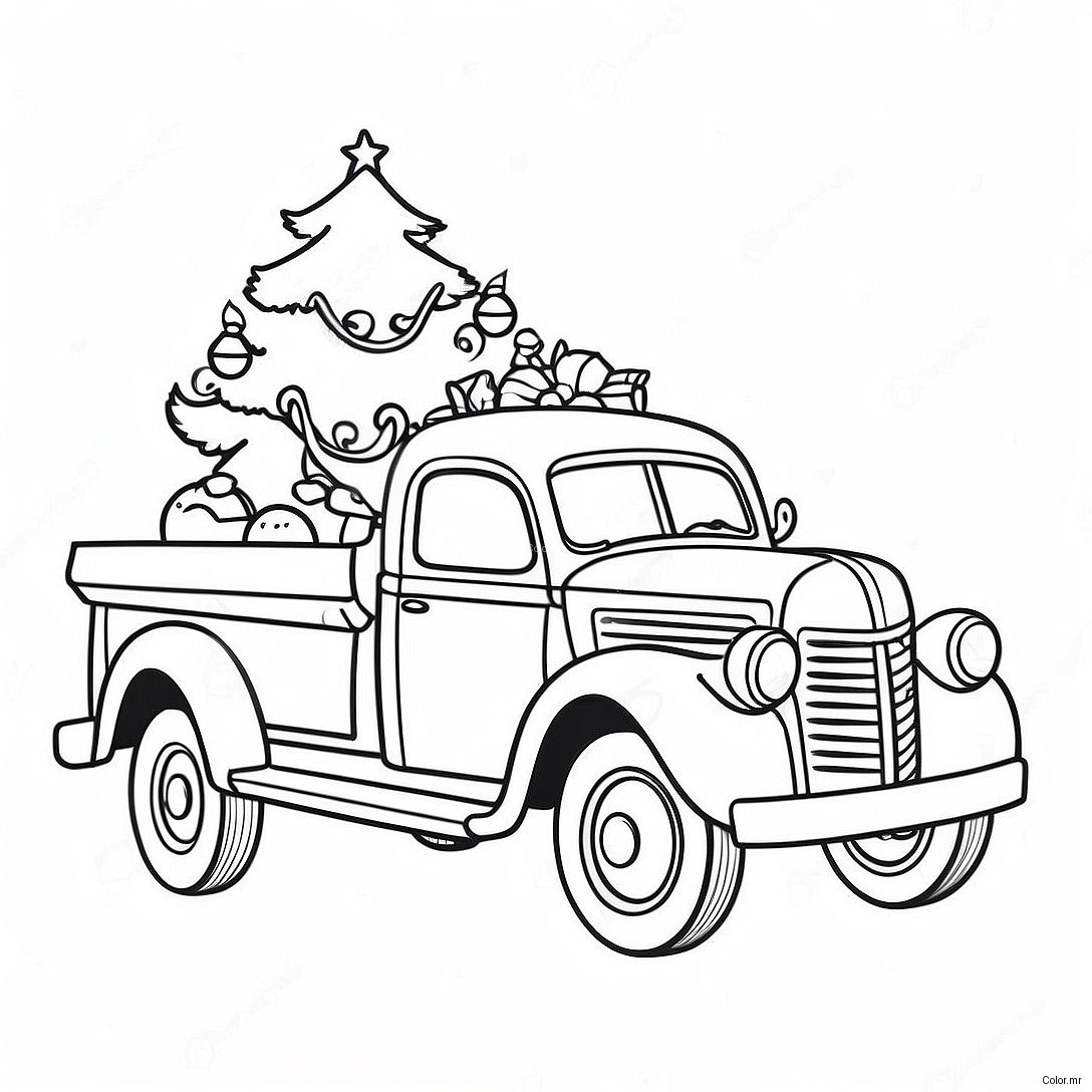 Pagina Para Colorear De Camion De Navidad Vintage Con Arbol 43573 36255