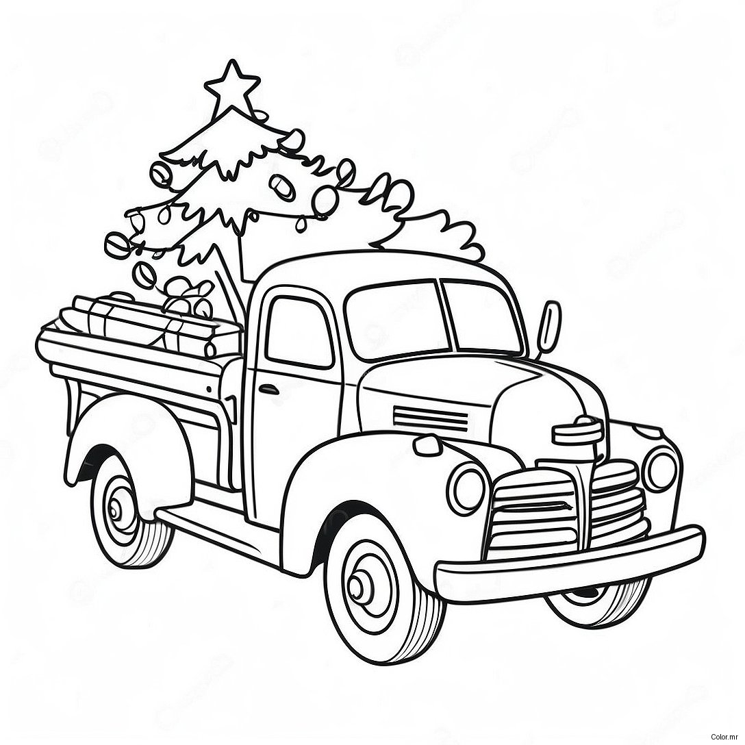 Pagina Para Colorear De Camion De Navidad Vintage Con Arbol 43573 36256