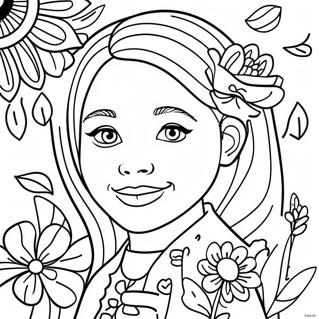 Pagina Para Colorear De Chica Realista Con Flores 73095 60345