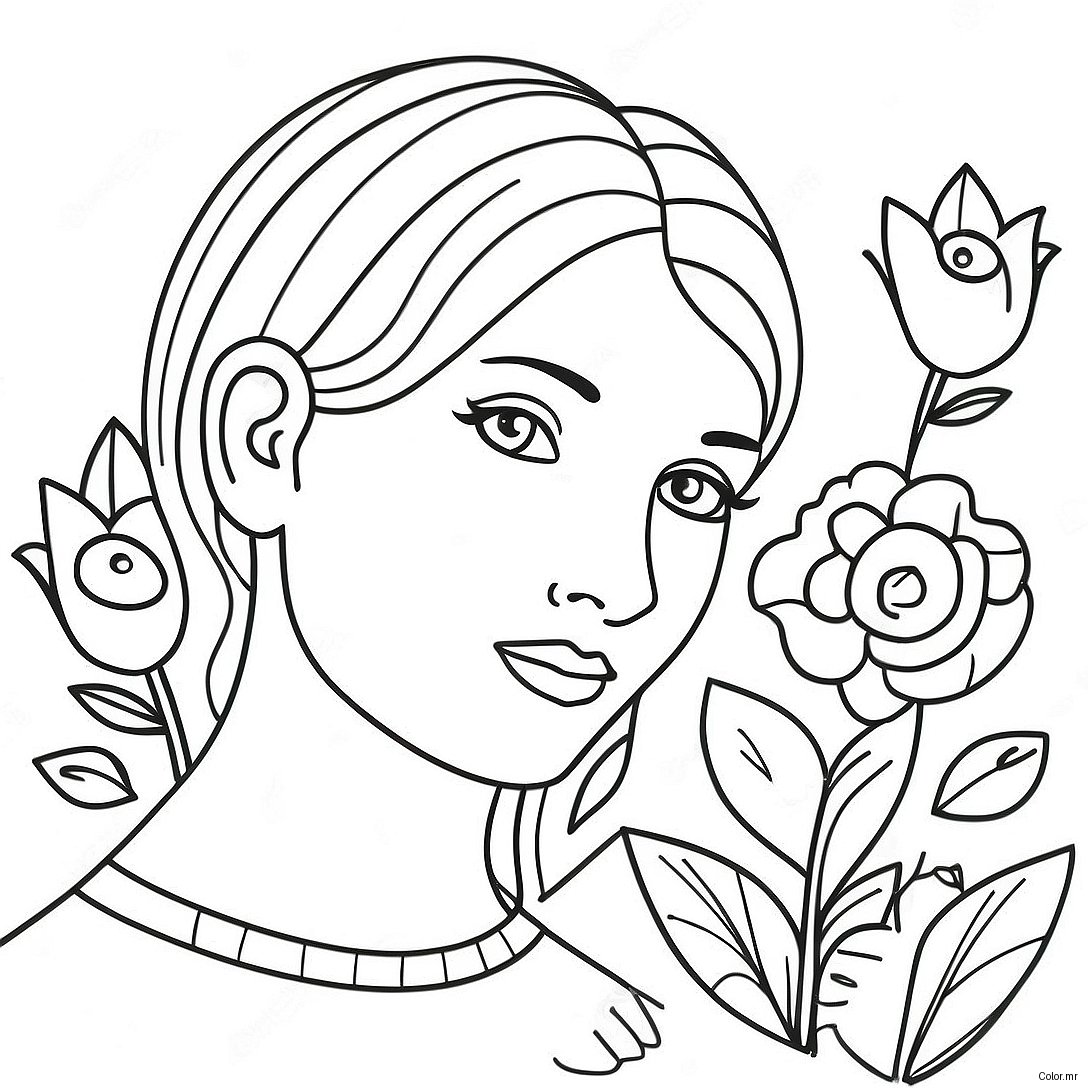 Pagina Para Colorear De Chica Realista Con Flores 73095 60346