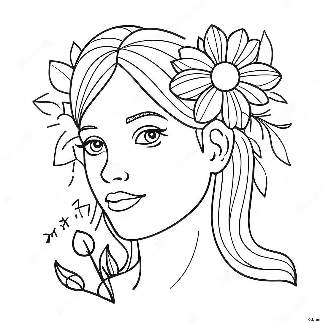 Pagina Para Colorear De Chica Realista Con Flores 73095 60347