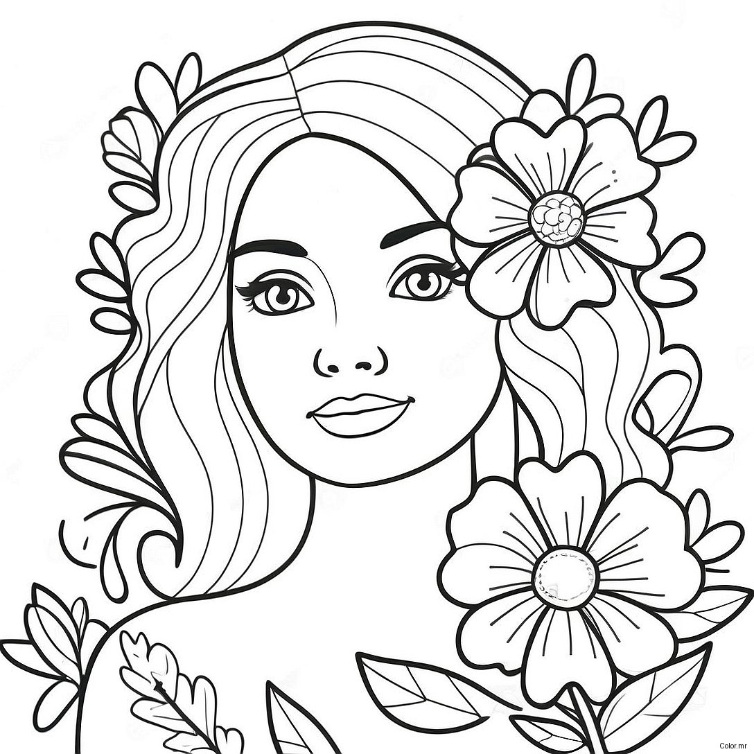 Pagina Para Colorear De Chica Realista Con Flores 73095 60348