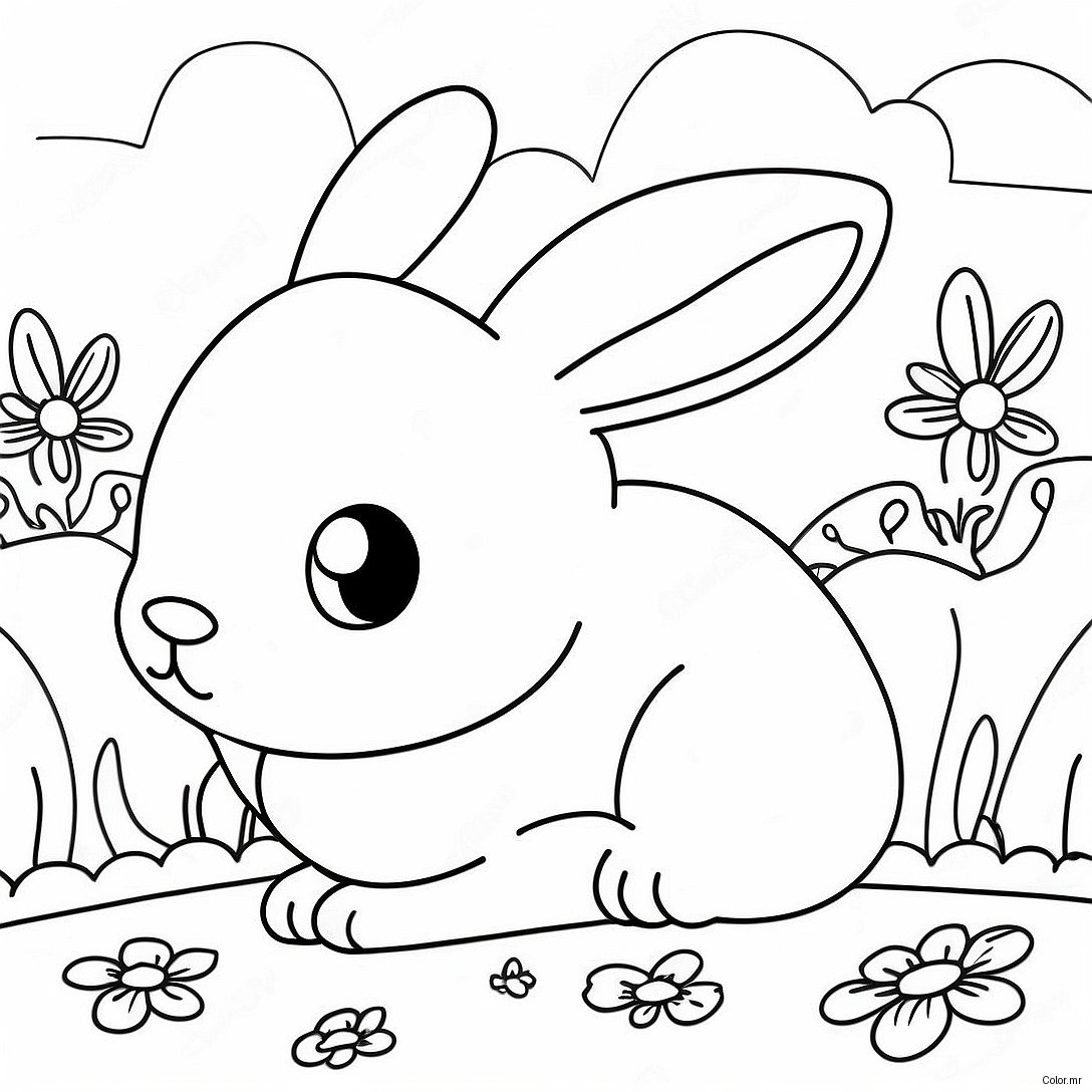 Pagina Para Colorear De Conejo Realista Lindo En El Jardin 28657 25941