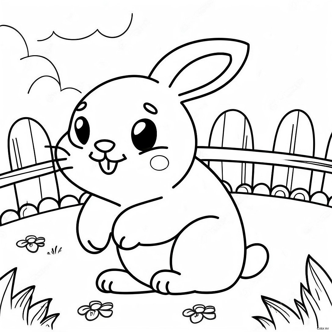Pagina Para Colorear De Conejo Realista Lindo En El Jardin 28657 25943