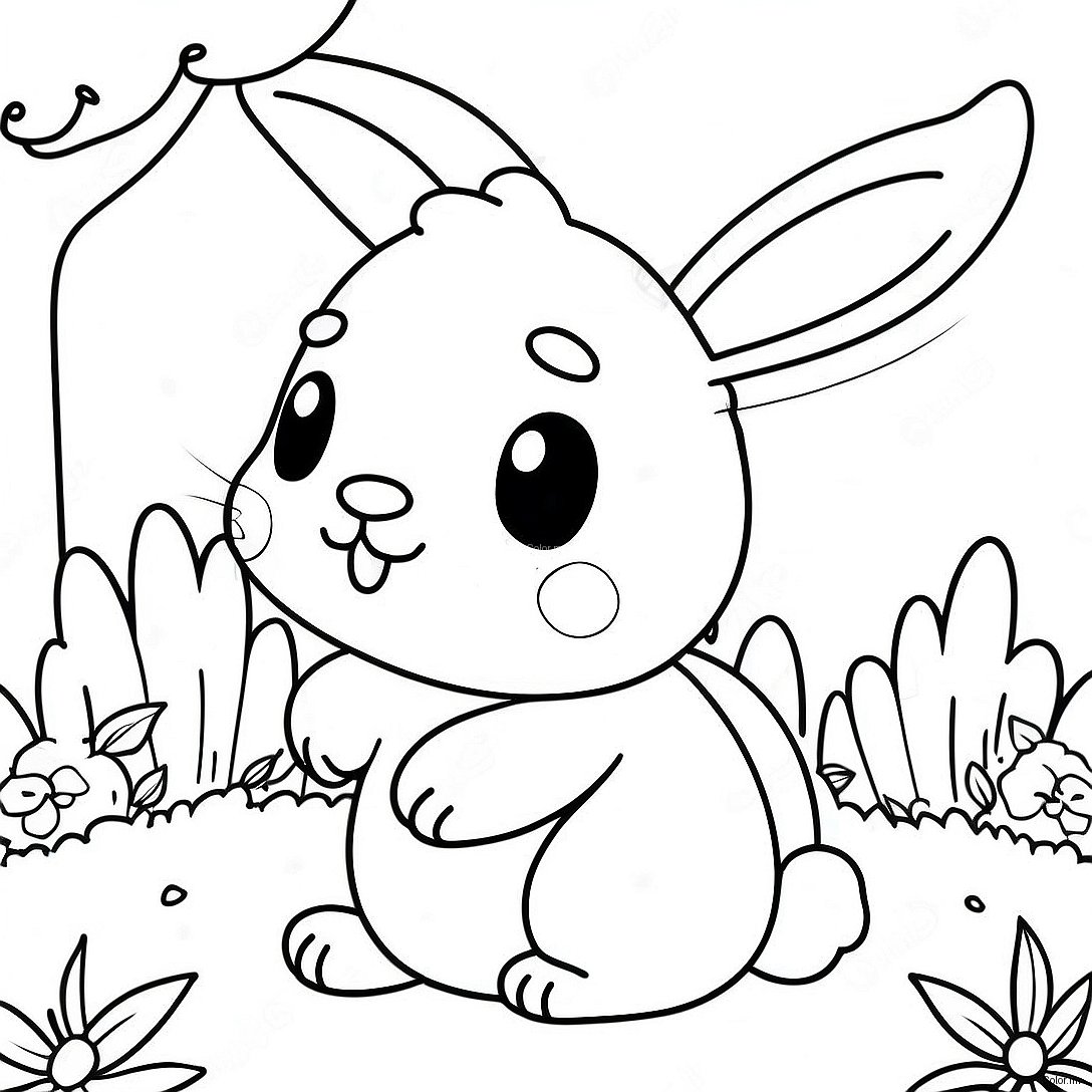 Pagina Para Colorear De Conejo Realista Lindo En El Jardin 28657 25944