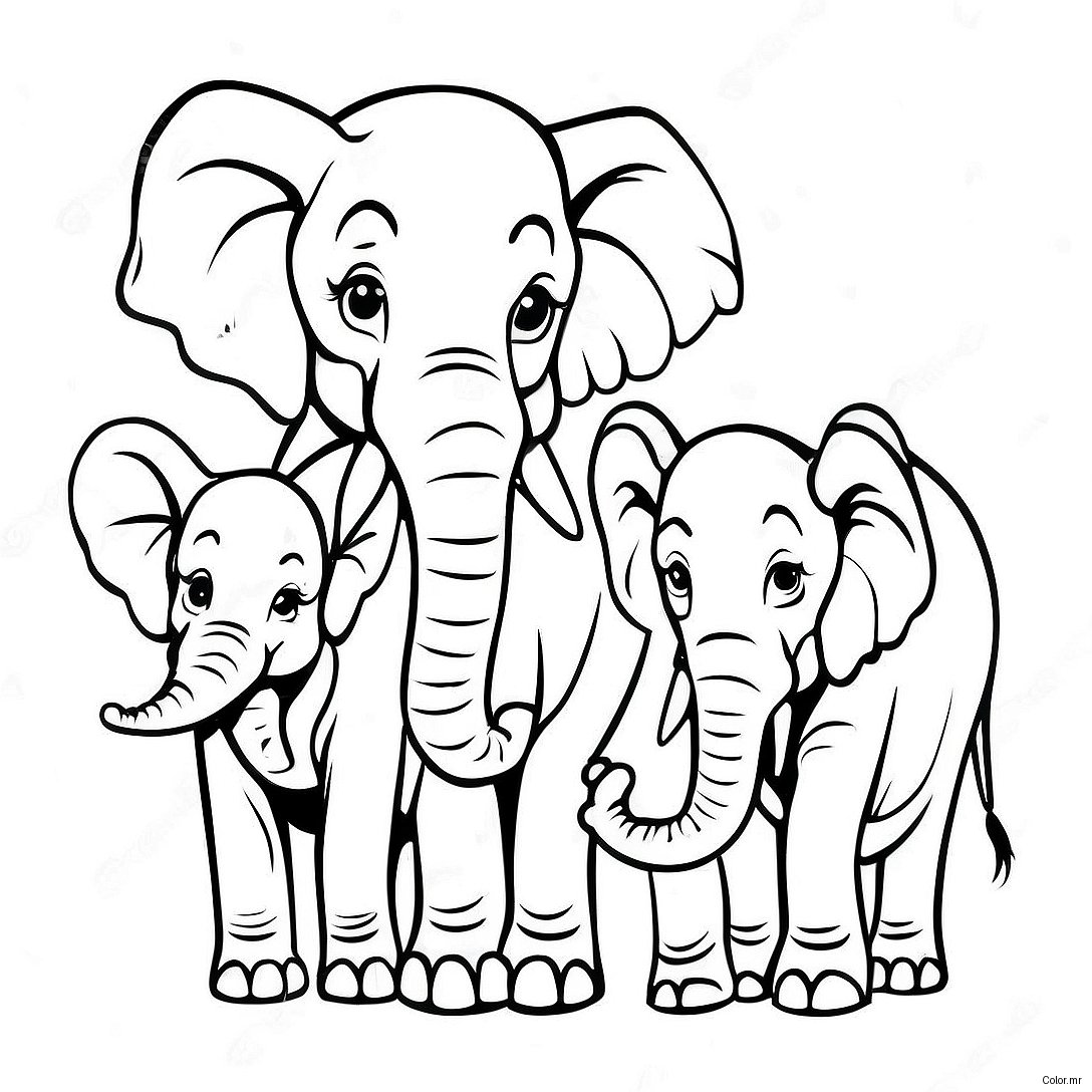 Pagina Para Colorear De Familia De Elefantes Realista 49484 41093