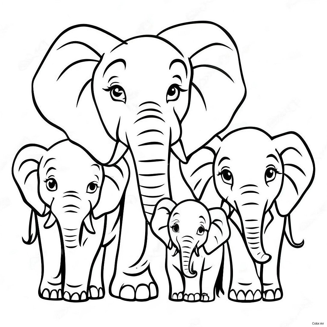 Pagina Para Colorear De Familia De Elefantes Realista 49484 41094