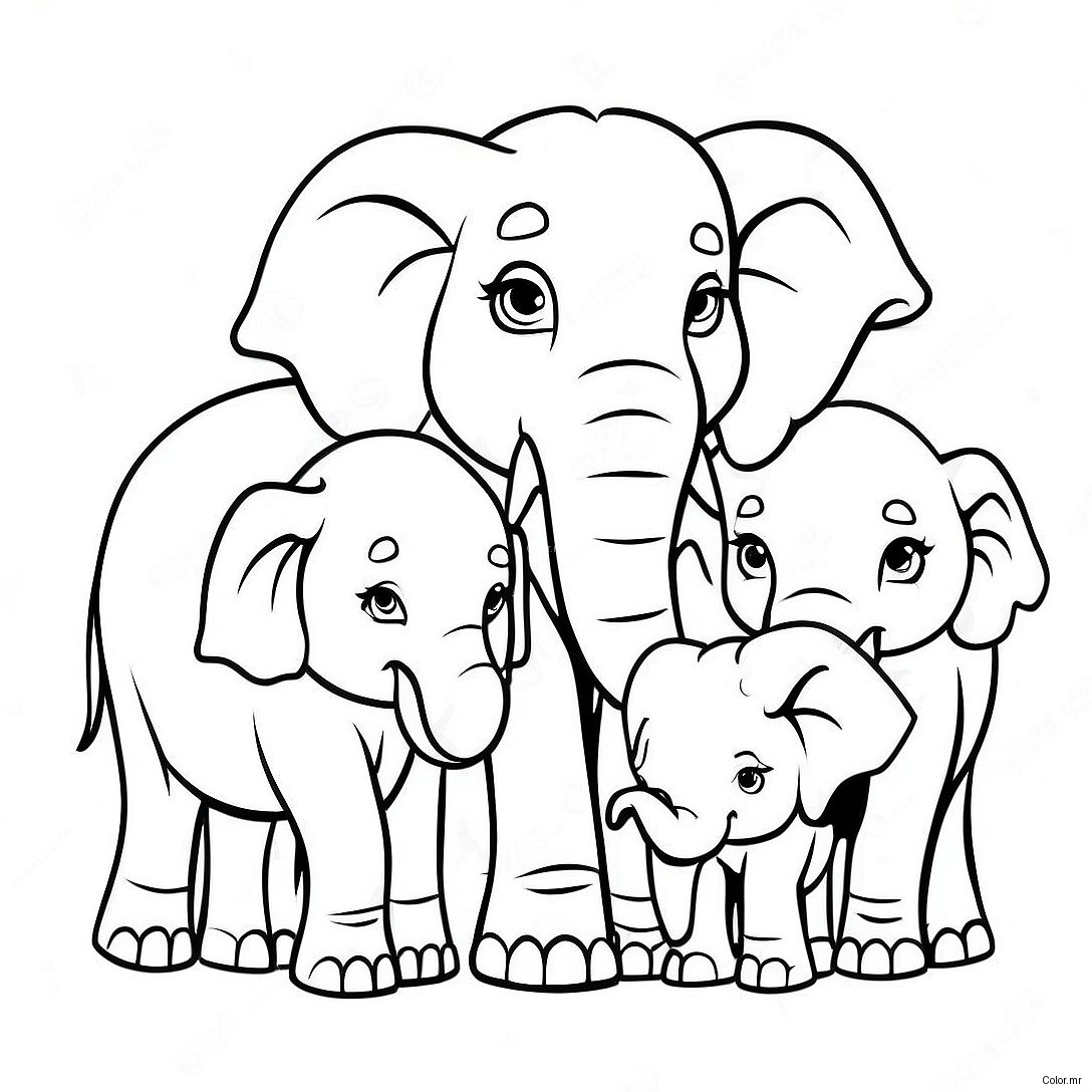 Pagina Para Colorear De Familia De Elefantes Realista 49484 41096