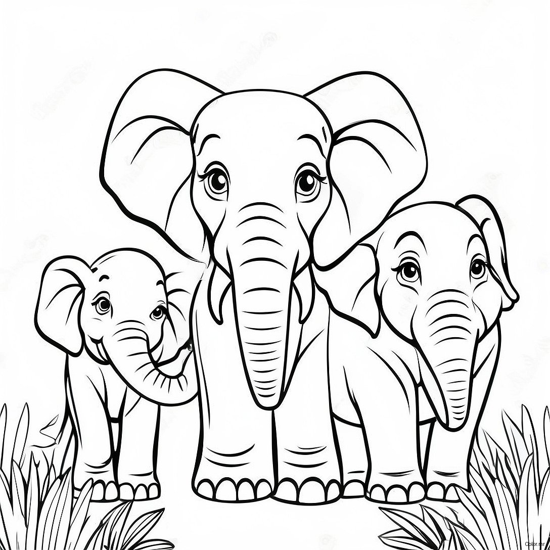 Pagina Para Colorear De Familia De Elefantes Realista 49484 41286