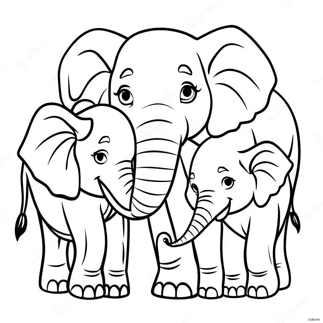 Pagina Para Colorear De Familia De Elefantes Realista 49484 41287