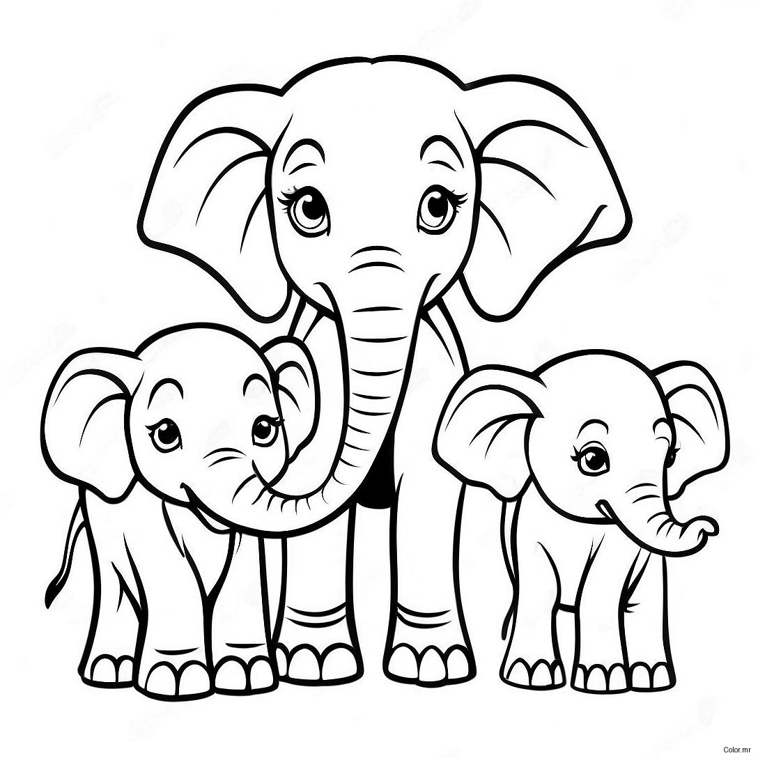 Pagina Para Colorear De Familia De Elefantes Realista 49484 41288