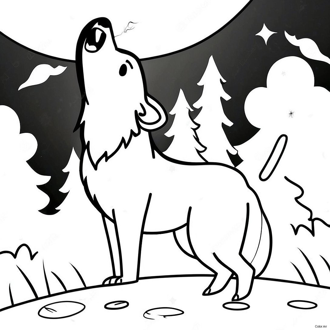 Pagina Para Colorear De Lobo Realista Aullando A La Luna 21012 19422