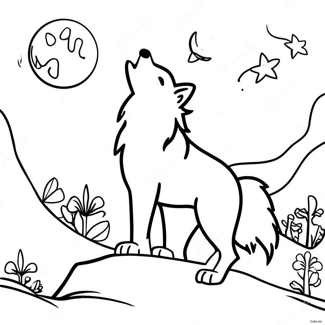 Pagina Para Colorear De Lobo Realista Aullando A La Luna 21012 19423