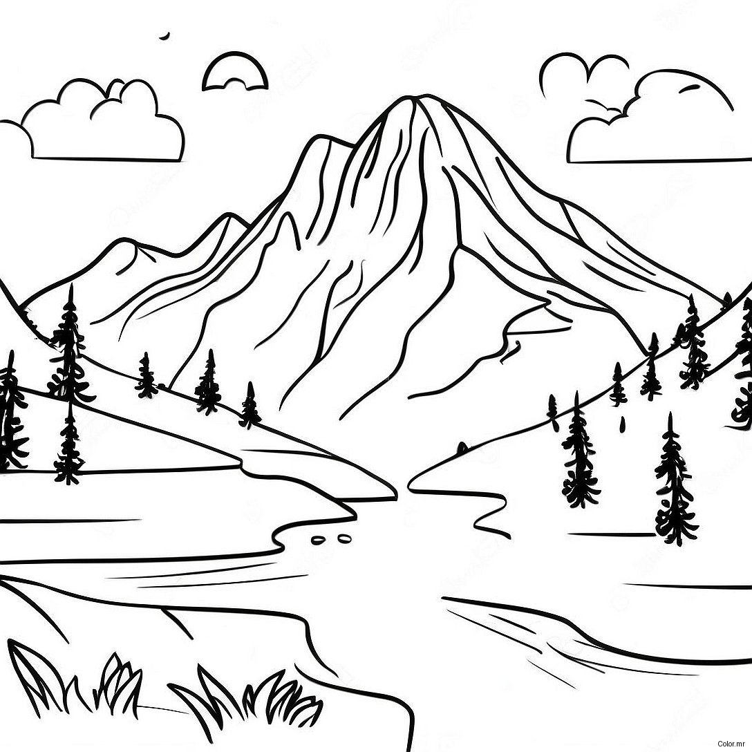 Pagina Para Colorear De Paisaje Montanoso Realista 16191 13661