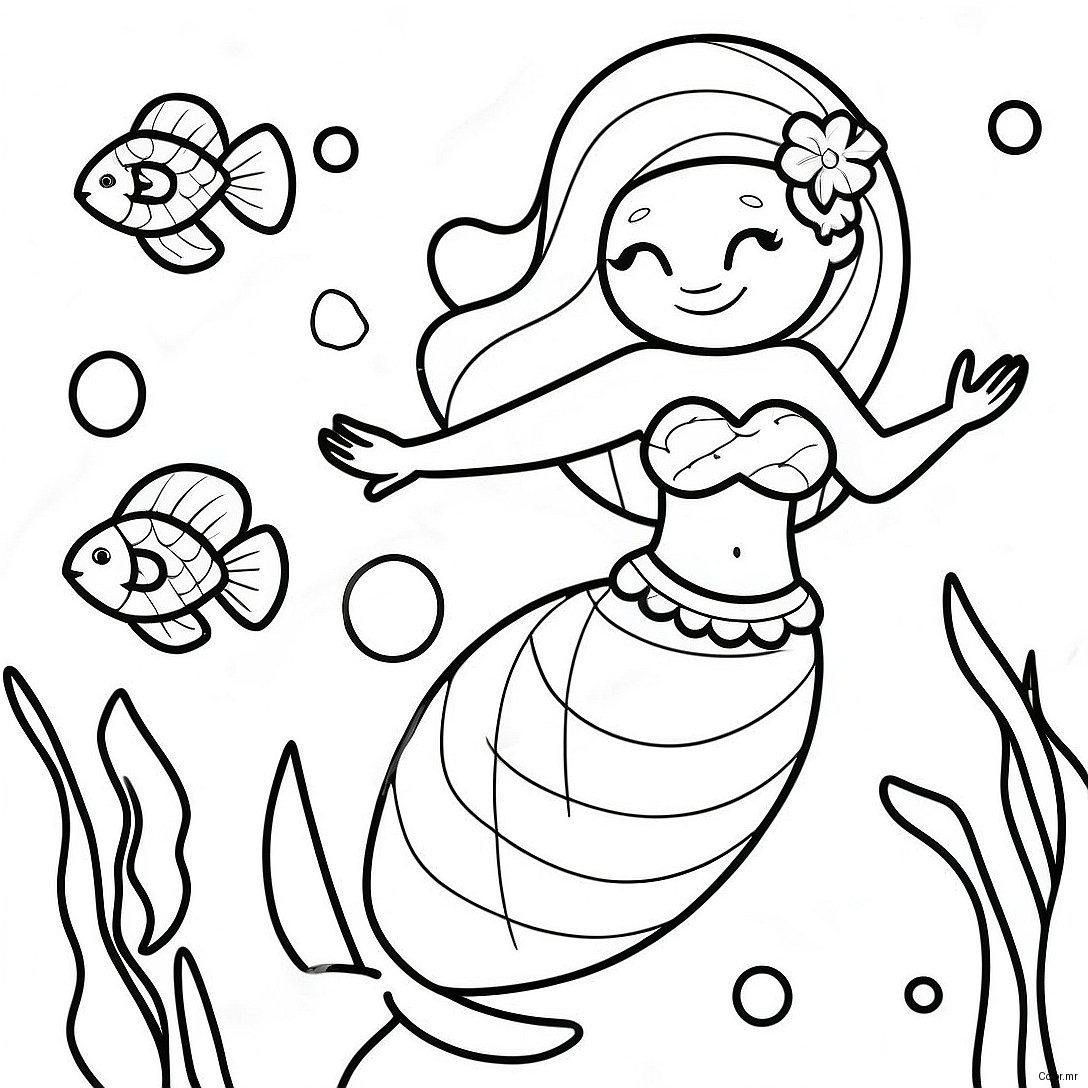 Pagina Para Colorear De Sirena Realista Con Peces Coloridos 13498 11201