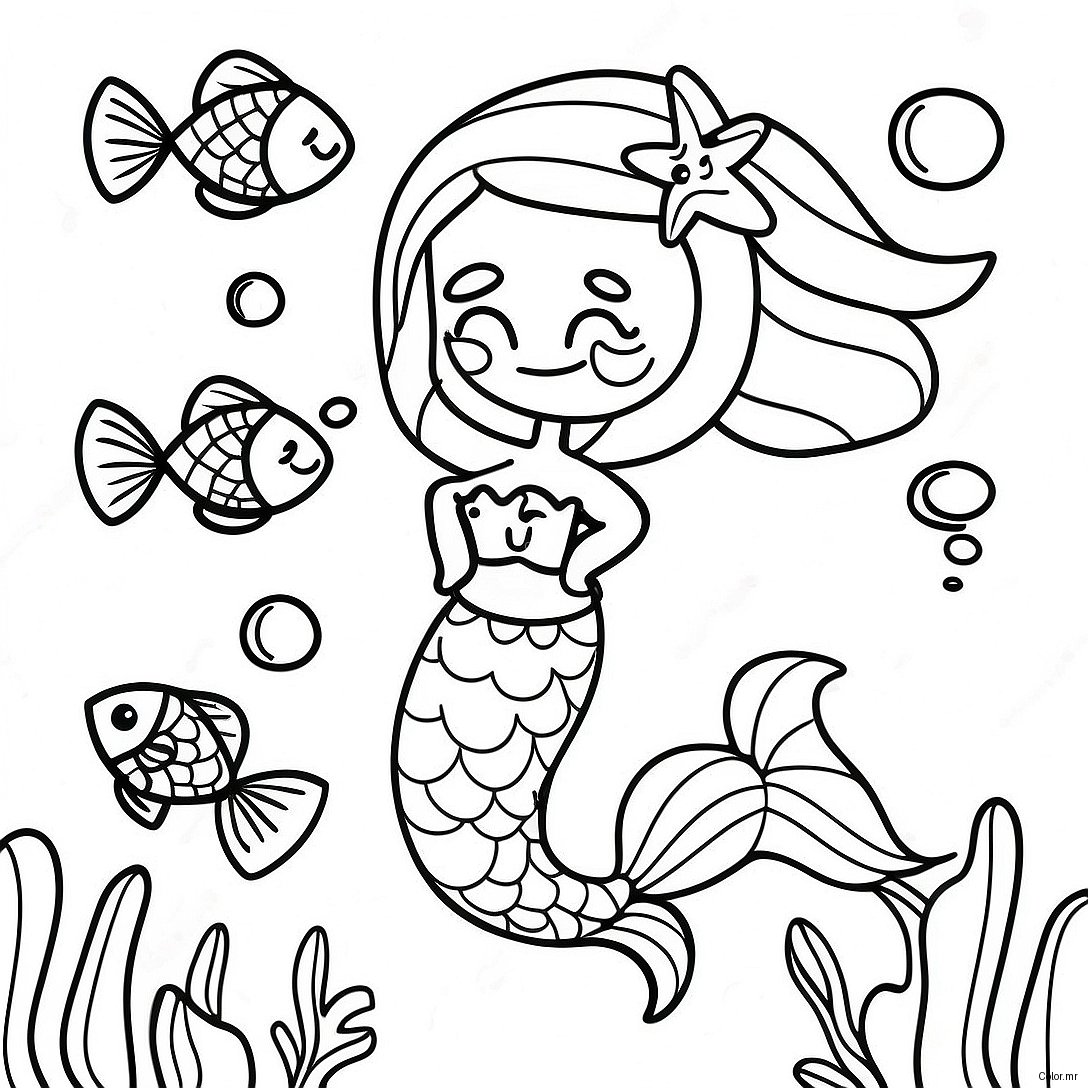 Pagina Para Colorear De Sirena Realista Con Peces Coloridos 13498 11203