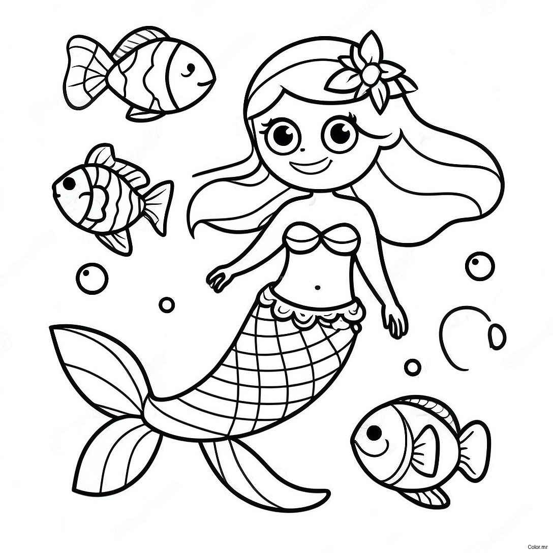 Pagina Para Colorear De Sirena Realista Con Peces Coloridos 13498 11204