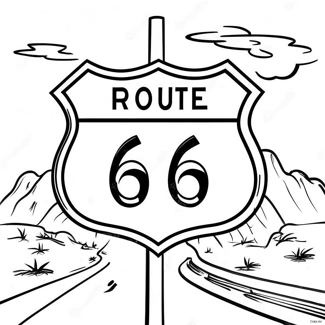 Pagina Para Colorear De Un Cartel Vintage De La Ruta 66 64631 53425