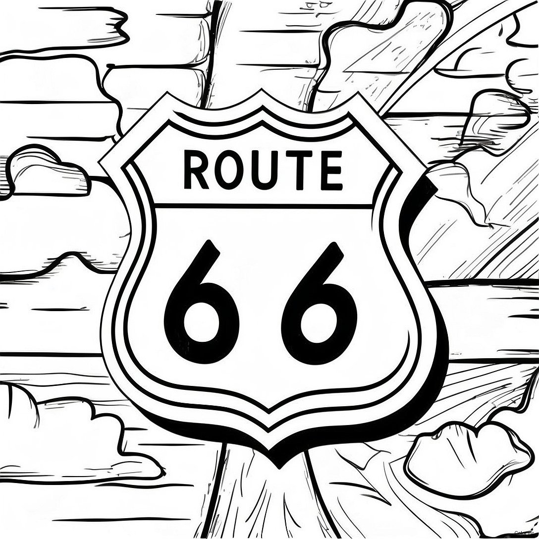 Pagina Para Colorear De Un Cartel Vintage De La Ruta 66 64631 53428