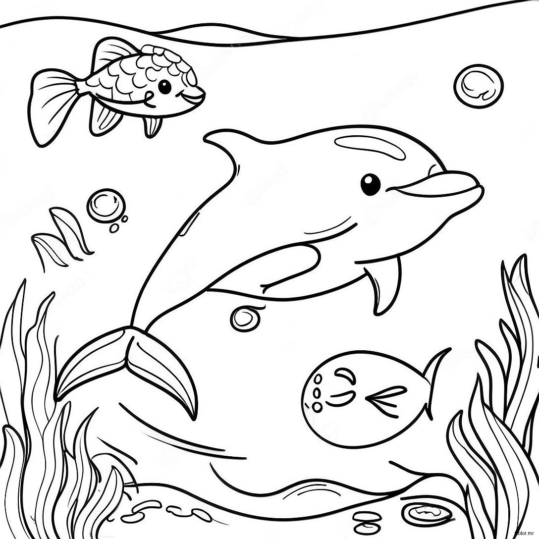 Pagina Para Colorear De Un Delfin Realista Nadando En El Oceano 11327 9282